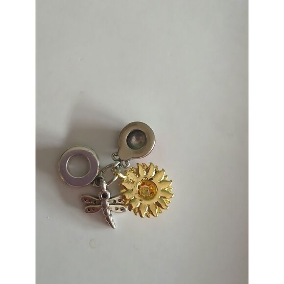 Ladybug Sunflower and Dragonfly Tri Dangle Charm S925 Silver 14K Gold Plated - Picture 4 of 11